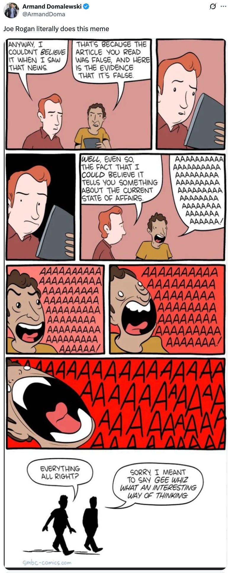 Post  See new posts Conversation Armand Domalewski @ArmandDoma Joe Rogan literally does this meme